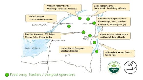 Map of food scrap haulers and compost operators in the North Country.